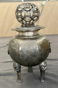 Korean sterling silver censar, from estate in Hudson Valley of a Korean family. The censar weighs