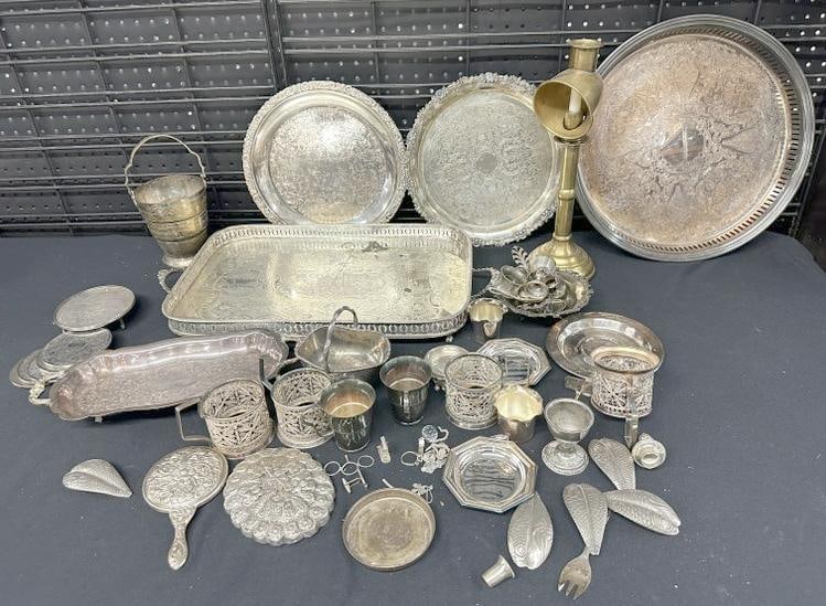 Estate lot misc. silverplate invluding (4) trays, just as we found it, good lot for a dealer to sort (1 of 1)