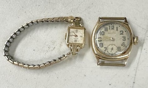 (2) estate 14k watches, Ladies BENRUS without crystal & Men's WALTHAM wrist watch (runs when wound