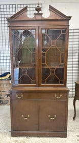 Mahogany china clost, from local estate, clean, structurally sound. Measures 78" high x 35" wide x