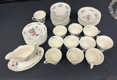 WEDGWOOD lot of POTPOURRI pattern dishes to include - 11 cups, 1 gravy boat with underplate, 12