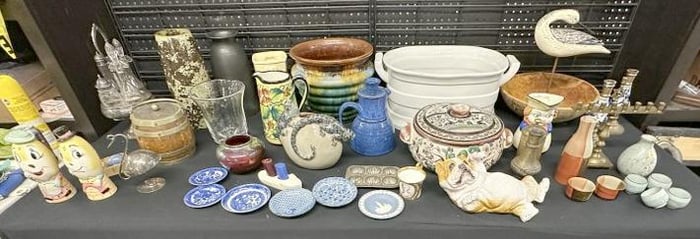 BIG misc. estate lot of goods to include porcelains, glassware, brass wares, pottery, Humpty Dumpty
