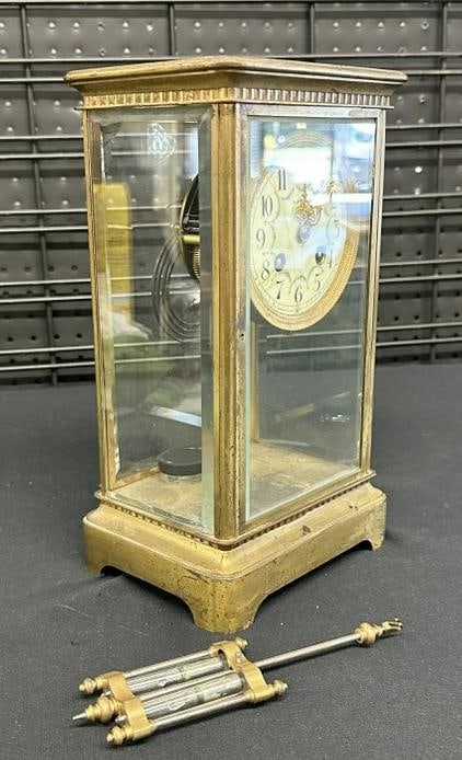 As found TIFFANY & CO. (on dial ) brass regulator clock, from local estate, dial has hairlines, no (1 of 4)