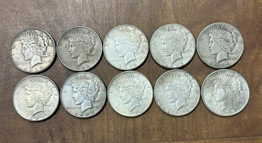 (10) PEACE SILVER DOLLARS from local estate, includes dates 1923, 1923, 1922, 1922, 1924, 1925,