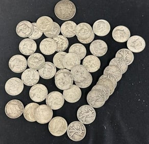Estate Silver coin lot to include (28) Franklin half dollars, (9) Walking Liberty half dollars, (4)
