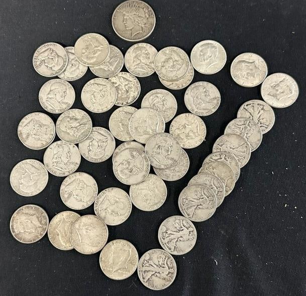 Estate Silver coin lot to include (28) Franklin half dollars, (9) Walking Liberty half dollars, (4) (1 of 1)