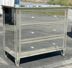 Decorative Pottery Barn (3) drawer mirrored chest, in very nice condition, from fine home in