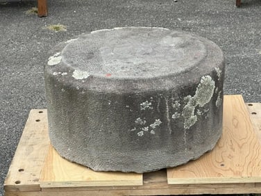 Wonderful 19th c round bluestone carriage step, from fine estate in the Hudson Valley. Nice patina,