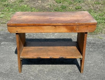 Early pine country bench from stone house in Stone Ridge, N.Y. of old time Antique