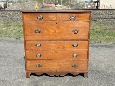 19th c cherry country chest of drawers, has graduated drawers with (2) on top. Structurally sound,