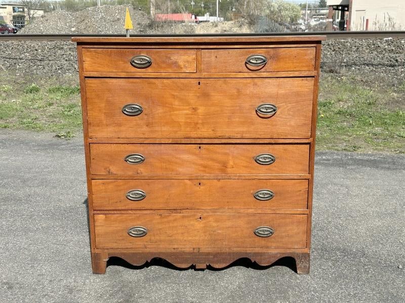 19th c cherry country chest of drawers, has graduated drawers with (2) on top. Structurally sound, (1 of 5)