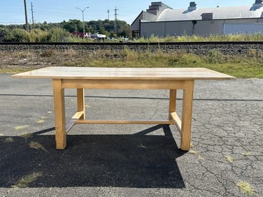 Nice large oak dining table, has sun faded patina, has some age cracks on top, was used as a dining