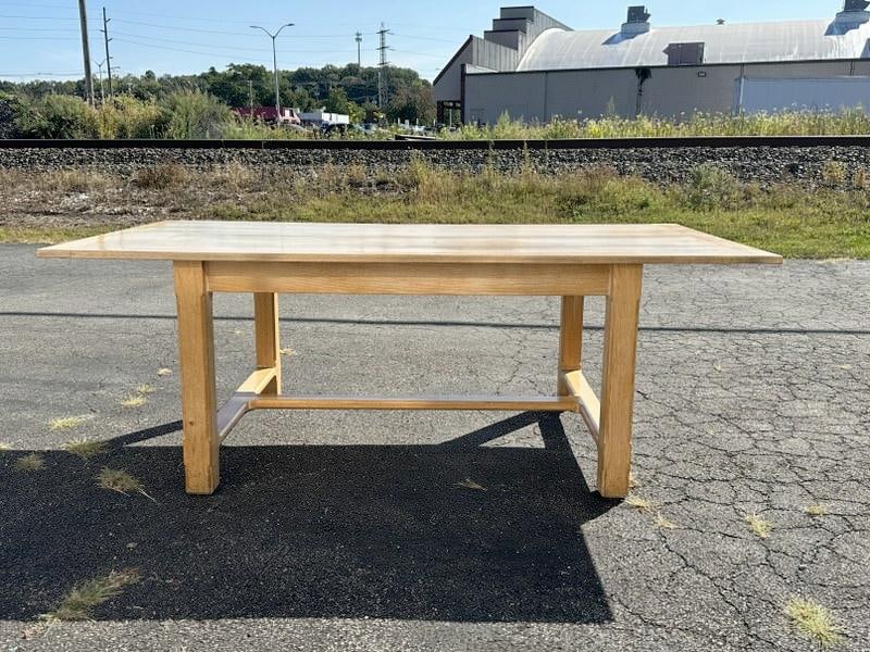 Nice large oak dining table, has sun faded patina, has some age cracks on top, was used as a dining (1 of 5)