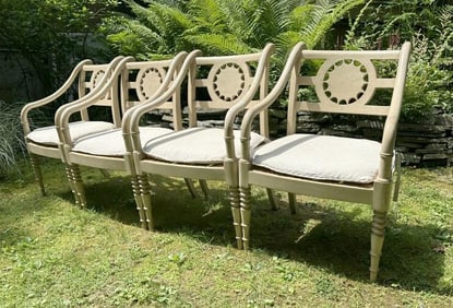 Wonderful set of (4) painted chairs made by (MILLING ROAD, a Division of Baker Furniture ),
