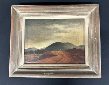 Stanley William Crane (1905 - 1973) o/c landscape with Man on hill and house in background, signed