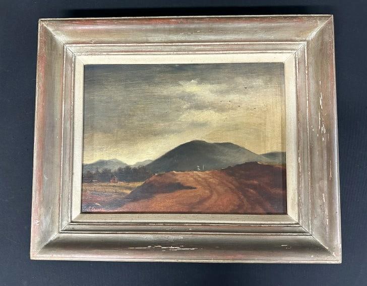 Stanley William Crane (1905 - 1973) o/c landscape with Man on hill and house in background, signed (1 of 3)