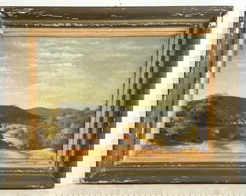 Stanley William Crane (1905 - 1973) wonderful large o/c landscape with trees blowing in foreground,