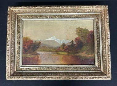 Circa 1890's  o/b landscape, unsigned, possibly Adirondack Region, where the painting came from. In