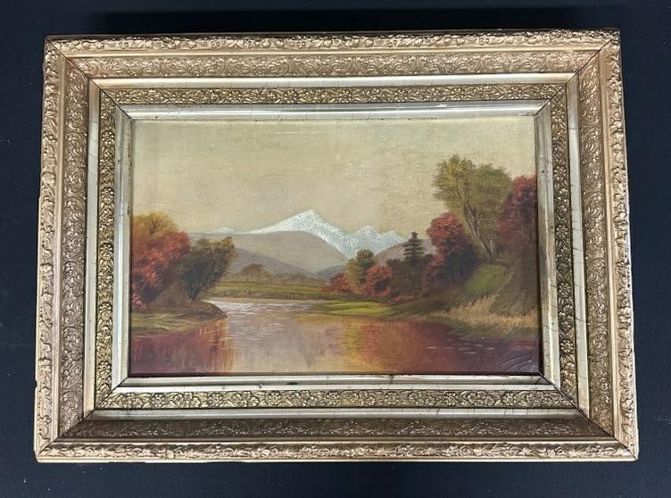 Circa 1890's  o/b landscape, unsigned, possibly Adirondack Region, where the painting came from. In (1 of 3)