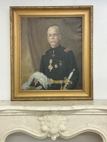 Circa 1900 o/c of an Officer in his uniform holding a hat with plume. Signed ( D FERRIS ), from