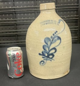 Satterlee & Mory, Fort Edward, N.Y. Stoneware Jug with flower decoration, nice overall condition,