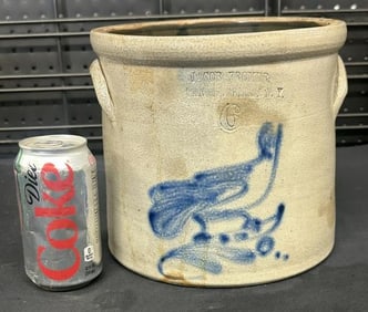 JACOB FROMER TANNERSVILLE N.Y. decorated stoneware crock with bird, nice overall condition. Measures