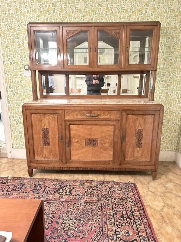 Fabulous Art Deco period marble top breakfront - sideboard, with mirrored back on top and behind (1 of 6)