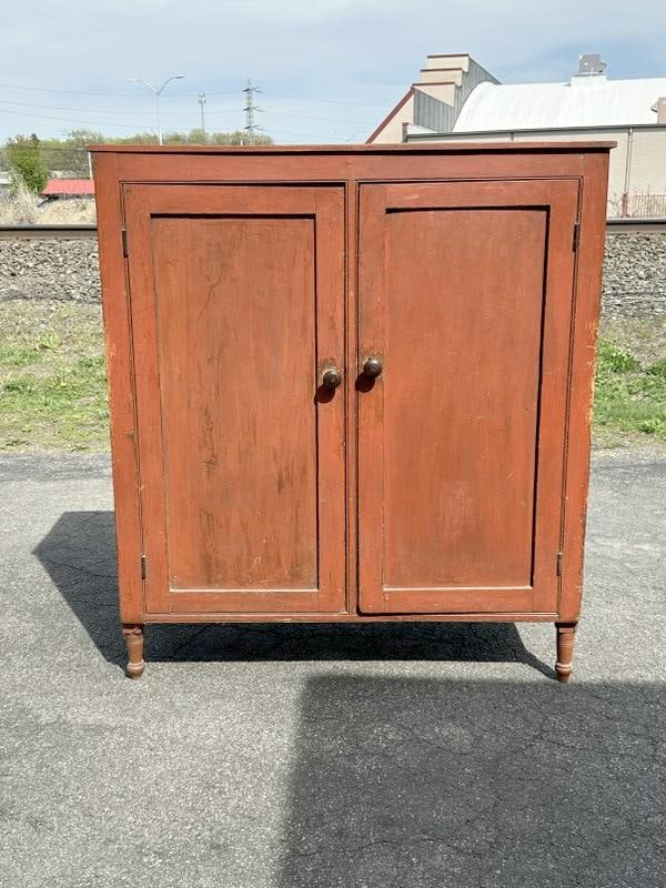 19th century pine (2) door Hudson Valley cupboard in nice old red wash, with nice patina. (1 of 6)