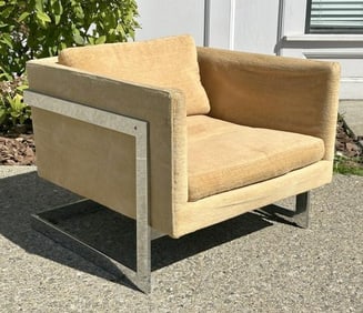 MILO BAUGHMAN  T back Mid Century Modern armchair, chrome base, from fine Woodstock, N.Y. estate,