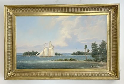 William Robert Davis (Born 1952) o/c painting titled ( SHELL HUNTING ALONG THE INTERCOASTAL ), fine