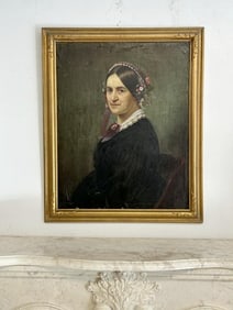 19th Century portrait of a Woman, unsigned, on canvas laid on board,some paint flakes off, and old