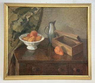 Christine Klingle o/c still life, in nice gold frame, in fine estate condition. From fine estate in