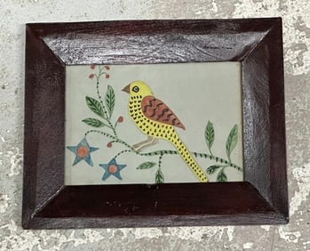 19th century watercolor of bird on a branch, on 18th ir 19th century ledger page ( can see a little