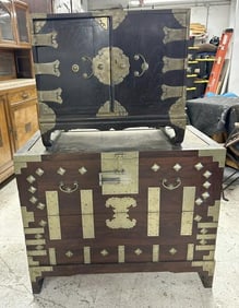 (2) as found Asian chests, from Korean family's estate in Kerhonkson, N.Y. Larger on is on a bracket