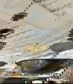 Fabulous Art Deco hanging light fixture with mica insert panels, great form, nice condition, from