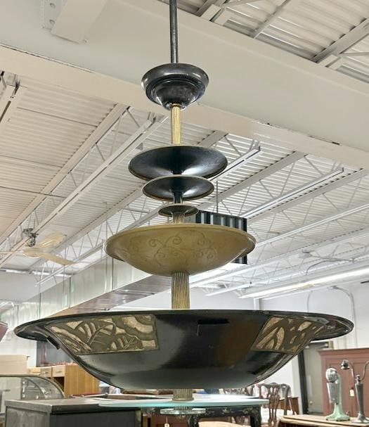 Fabulous Art Deco hanging light fixture with mica insert panels, great form, nice condition, from (1 of 11)