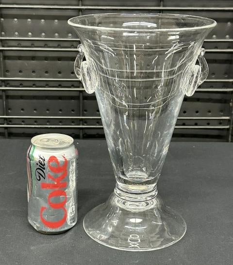 STEUBEN 10.75" high vase in fine estate condition, with original cloth bag, from estate in Hudson: STEUBEN 10.75" high vase in fine estate condition, with original cloth bag, from estate in Hudson Valley, signed on base.