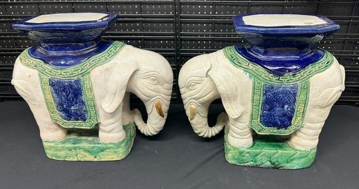 Pair wonderful ASIAN figural elephant garden seats ( very heavy! ), from Korean family's estate in (1 of 6)