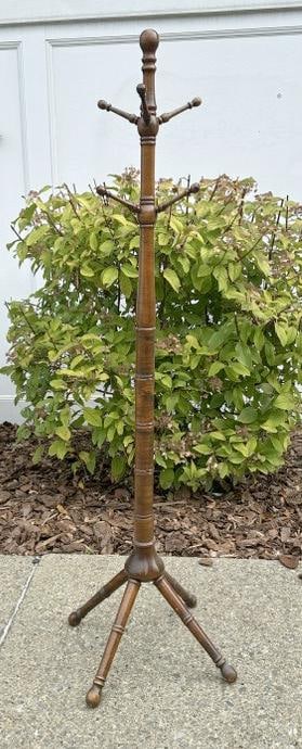Circa 1930's faux bamboo style coat tree, nice and clean, structurally sound, from local estate. (1 of 2)
