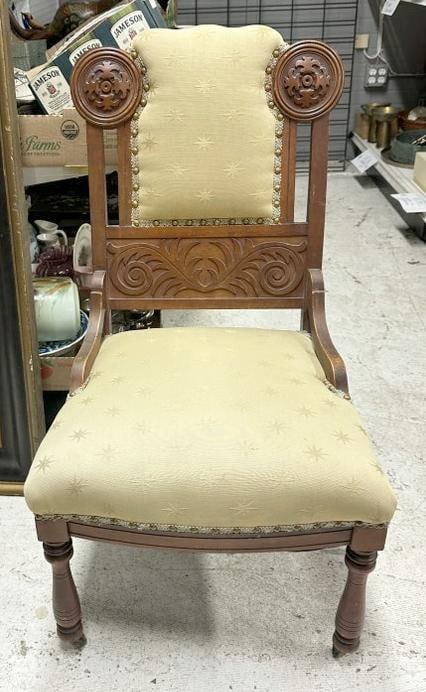 Carved circa 1910 side chair, structurally sound, from local estate.: Carved circa 1910 side chair, structurally sound, from local estate.