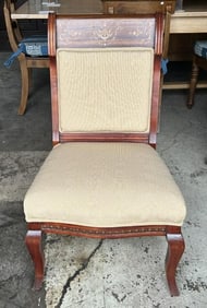 Mahogany circa 1920's inlaid side chair with mother of pearl inlay. Structurally sound and nice and