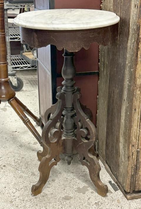 Small round marble top stand, Victorian era, from local estate, measures 28" high x 16" across the (1 of 1)
