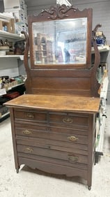 Circa 1910 oak dresser with mirror ( worn glass ), original brass hardware, original finish, from