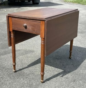 19th century cherry dropleaf table with a drawer at one end, ( top is not screwed down, needs screws