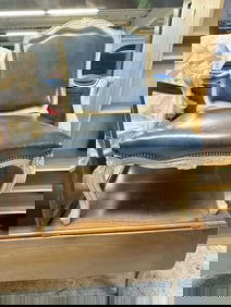 Decorative blue (leather like with brass studs ) armchair, nice estate condition. From nice home in