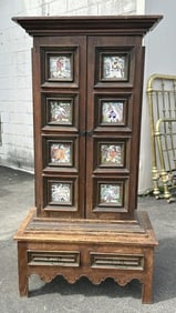 Decorative (2) part pine cabinet ( with shelves inside ), and large base with drawer, the doors have