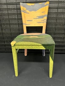 Bill Sullivan (1942 - 2010) painted landscape chair, signed on back dated 2006. Chair measures 33"