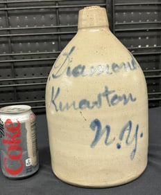 J E Diamond & Co. Kingston, N.Y. stoneware jug, in script, has (3) cracks repaired on handle, from