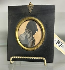 18th or early 19th c pen & ink miniature drawing of a Soldier in uniform, from Hudson Valley estate