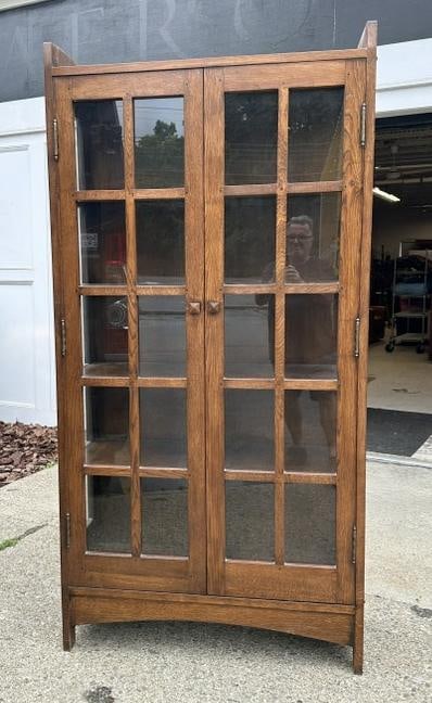 Contemporary Mission Oak large bookcase, from local estate, pegged construction, structurally sound, (1 of 5)